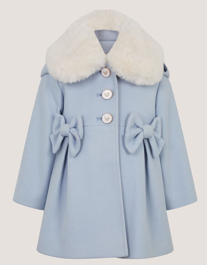 Baby Bow Faux Fur Collar Coat, Blue (BLUE), large