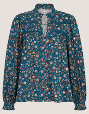 Francine Floral Jersey Blouse, Teal (TEAL), large