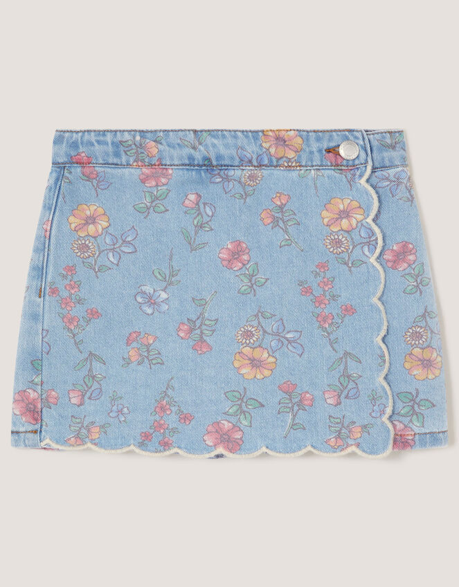 Floral Denim Skort, Blue (BLUE), large