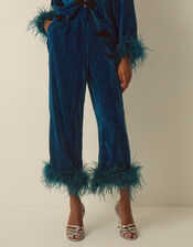 Quinn Feather Straight Leg Velvet Trousers, Teal (TEAL), large
