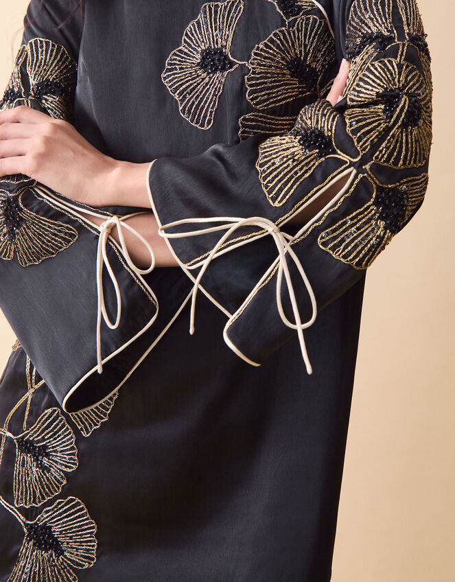 Clemence Alise Floral Embellished Mini Dress, Black (BLACK), large