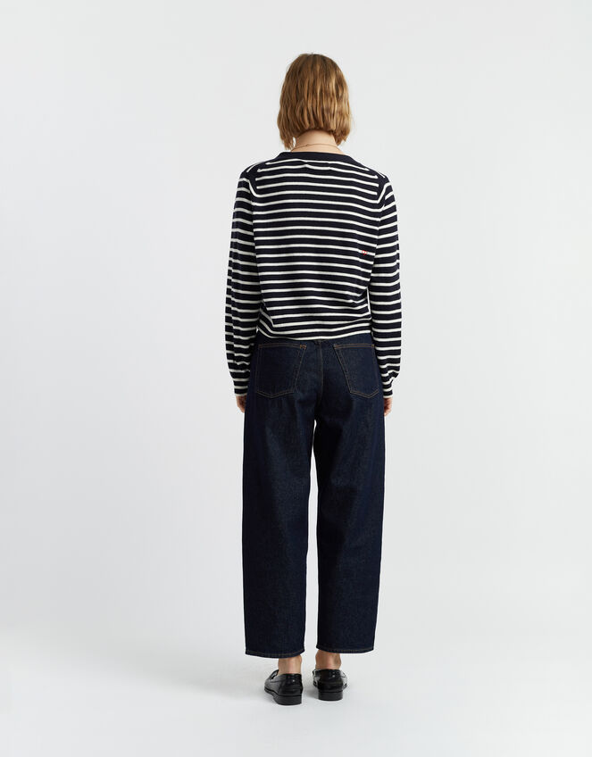 Chinti & Parker Heart Stripe Cardigan, Blue (NAVY), large