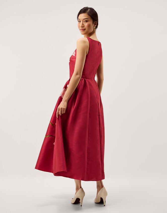 Anya Floral Embroidered Fit & Flare Midi Dress, Pink (PINK), large