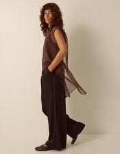 Ottie Sleeveless Organza Cape Top, Brown (BROWN), large