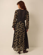 Clemence Amelie Long Sleeve Contrast Print Midi Dress, Black (BLACK), large