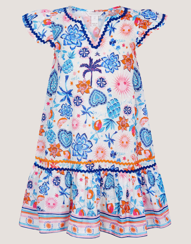 Summer Print Cotton Dress, Cream (CREAM), large