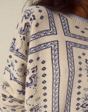 Gigi Paisley Print Crew Neck Jumper, Ivory (IVORY), large