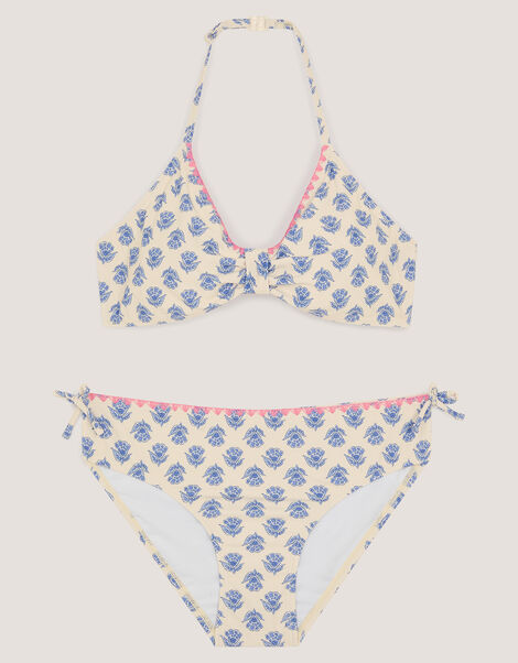 Floral Print Halter Bikini Set, White (WHITE), large