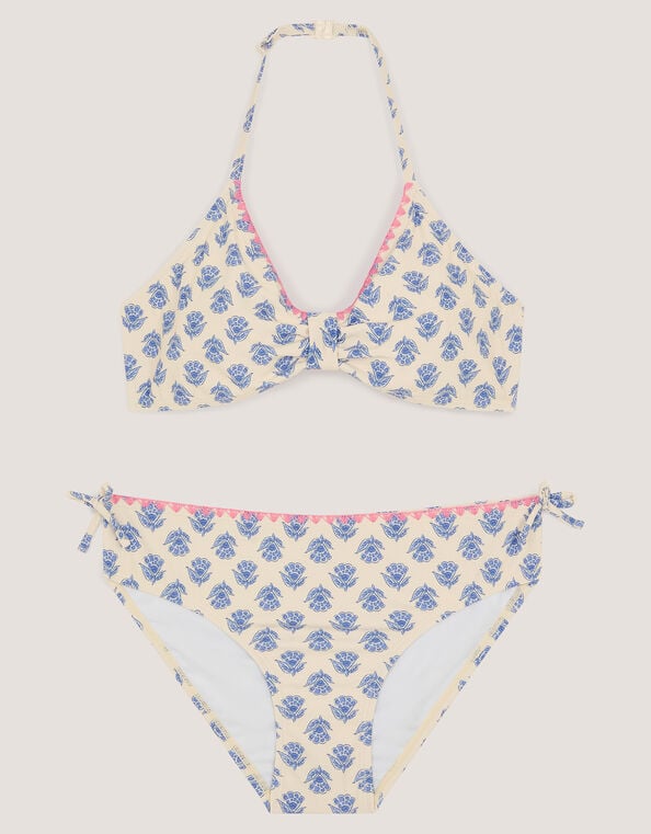 Floral Print Halter Bikini Set, White (WHITE), large
