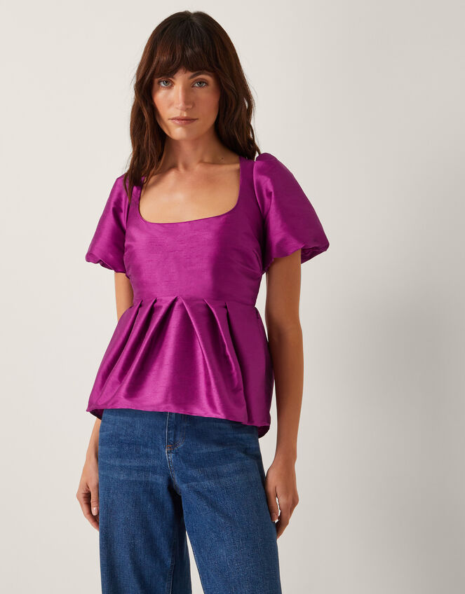 Sandra Smock Puff Sleeve Top, Purple (PURPLE), large