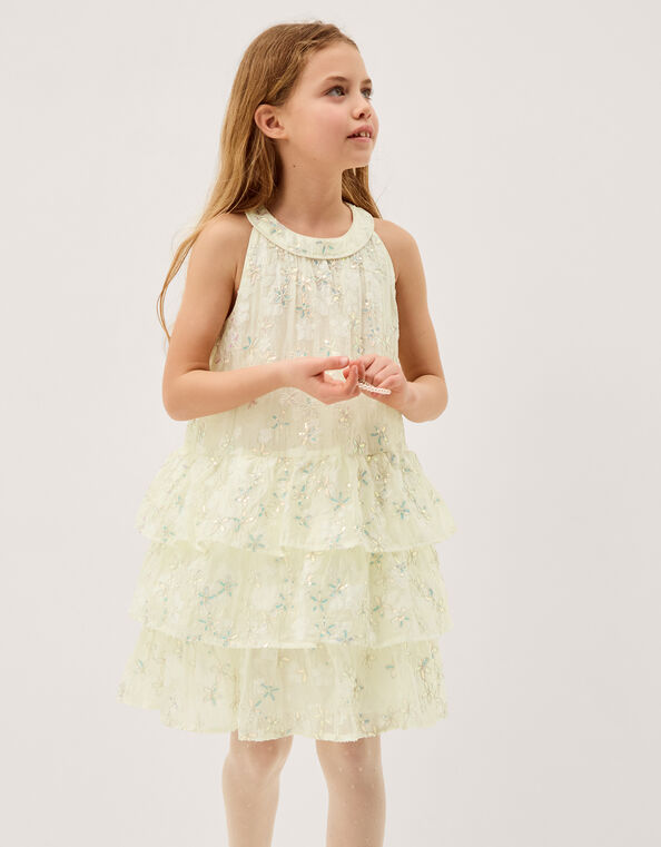 Georgie Sequin Jacquard Tiered Party Dress, Ivory (IVORY), large