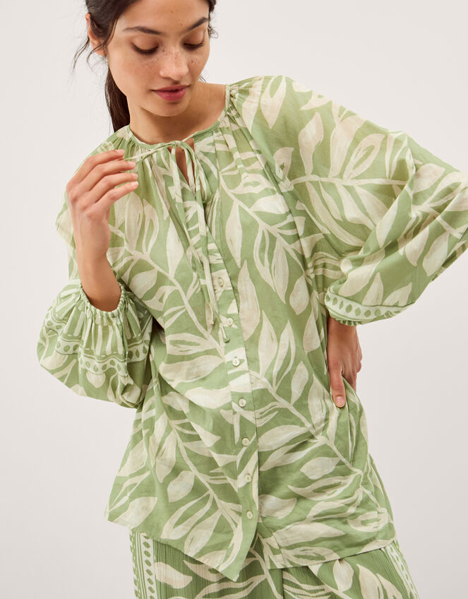 Lillie Leaf Print Blouse, Green (GREEN), large