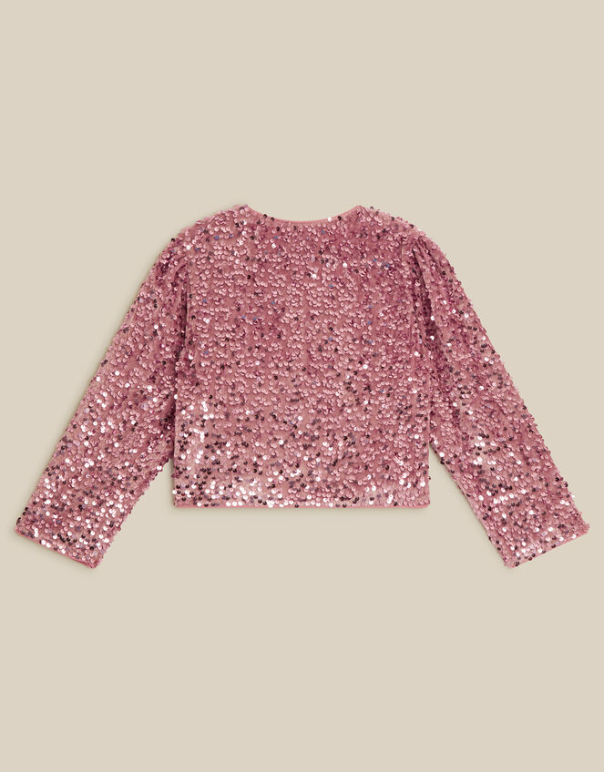 Monsoon x Queens of Archive Velvet Bow Sequin Jacket, Pink (PINK), large