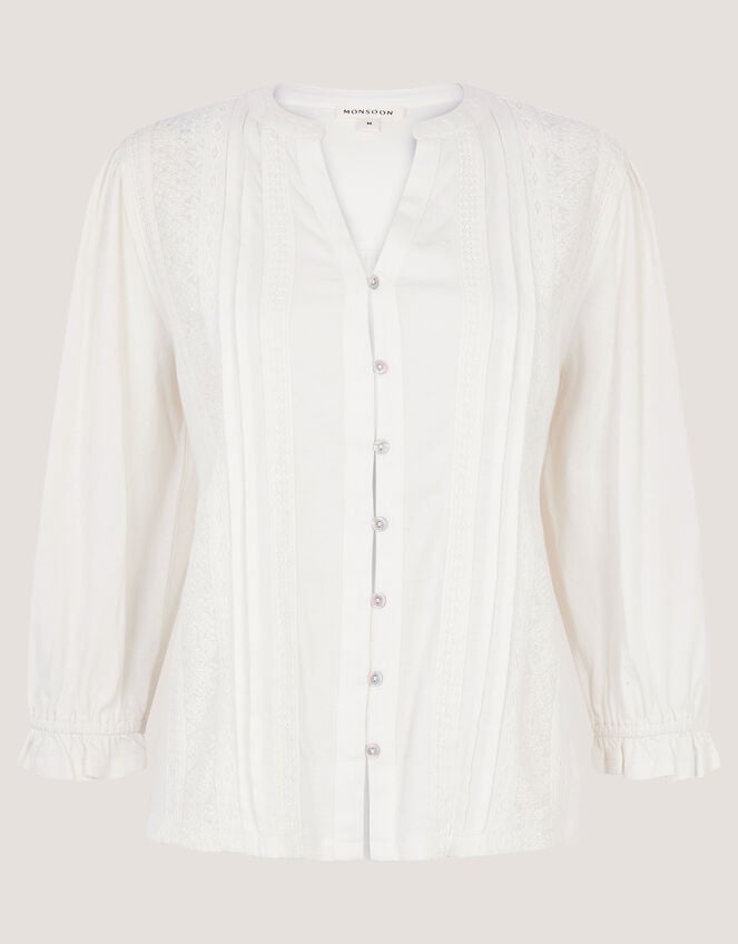 Leila Lace Jersey Top, Ivory (IVORY), large