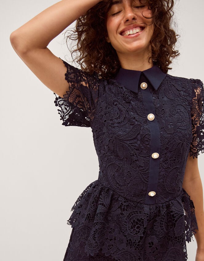 Alice Lace Peplum Midi Dress, Blue (NAVY), large