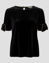 Vita Bow Sleeve Velvet T-Shirt, Black (BLACK), large