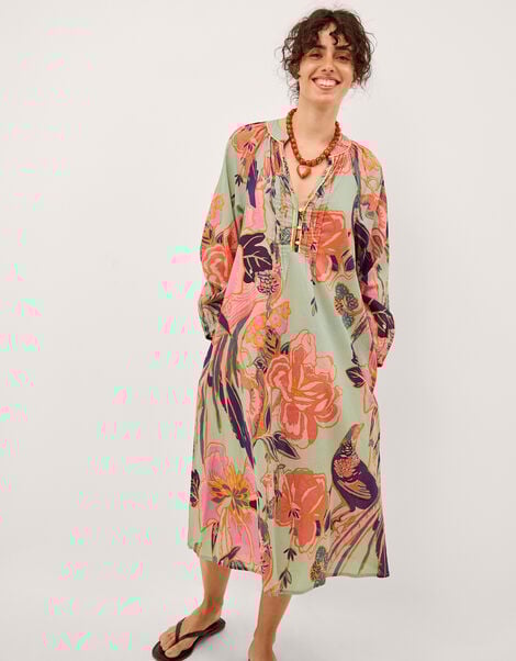 Carmen Floral Midi Tunic Dress, Green (SAGE), large