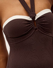 Saylor Halter Two Tone Swimsuit, Brown (BROWN), large