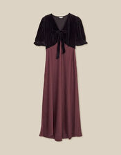 Fiona Puff Sleeve Velvet Satin Midi Dress, Red (WINE), large