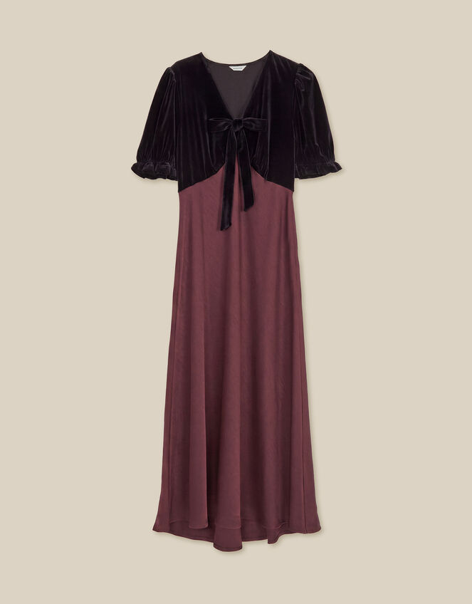 Fiona Puff Sleeve Velvet Satin Midi Dress, Red (WINE), large