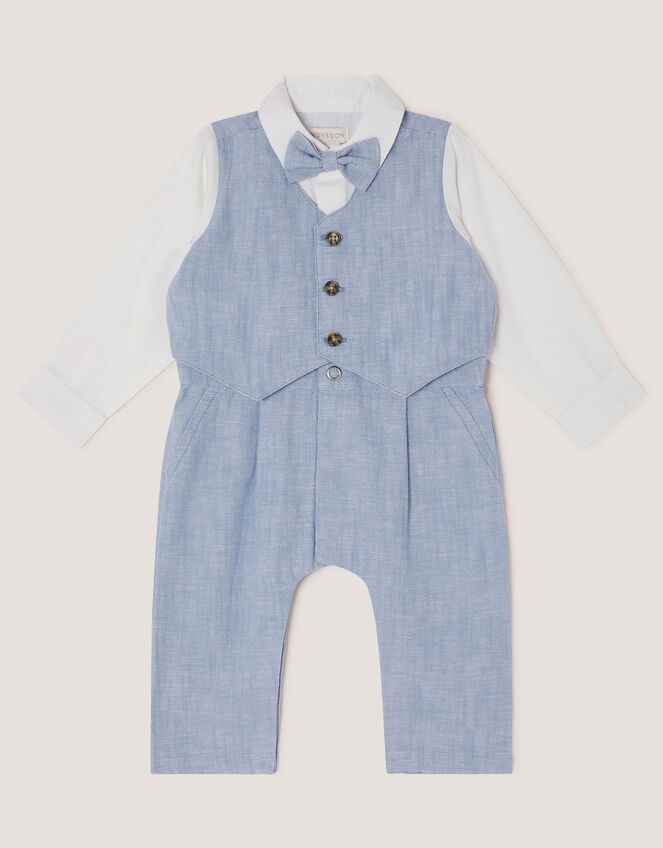 Newborn Arlo Waistcoat Romper, Blue (BLUE), large