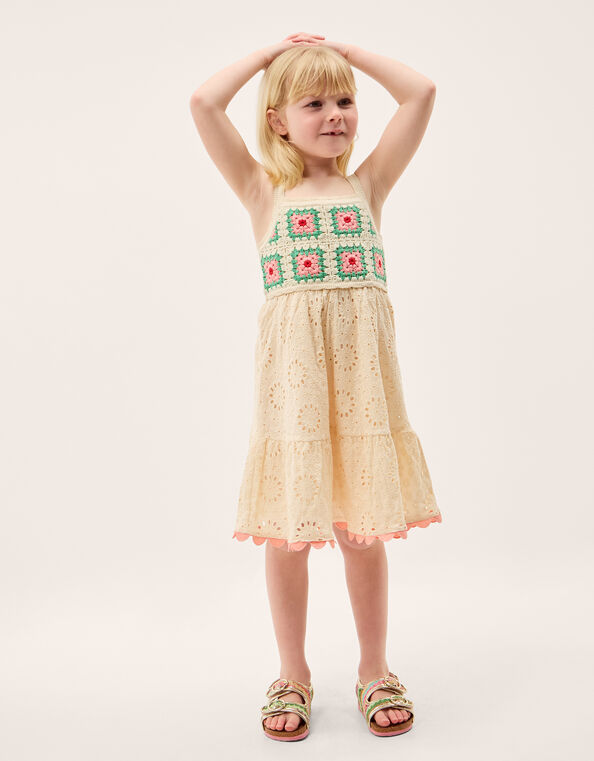 Crochet Broderie Dress, White (WHITE), large