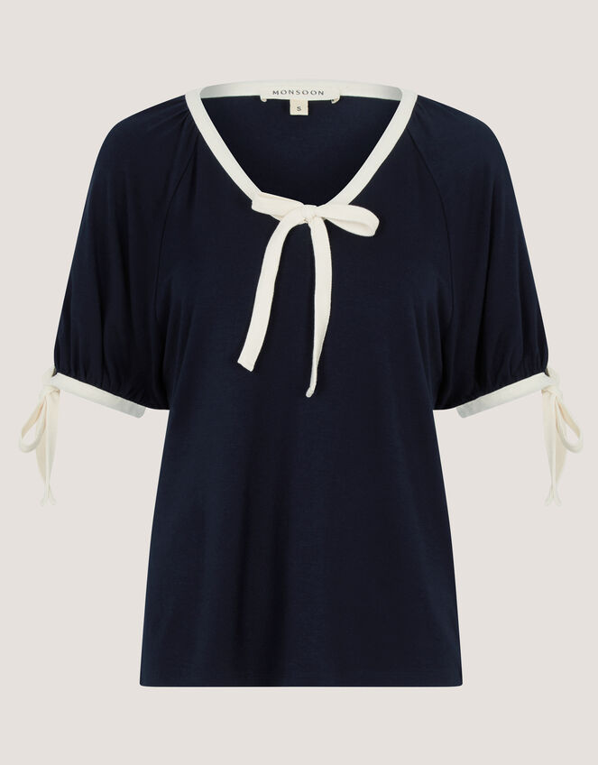 Taylor Contrast Bow Jersey T-Shirt, Blue (NAVY), large