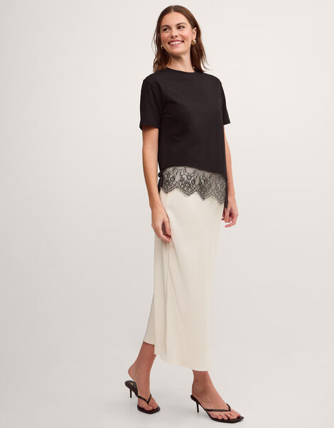 Lola Lace Trim Jersey T-Shirt, Black (BLACK), large