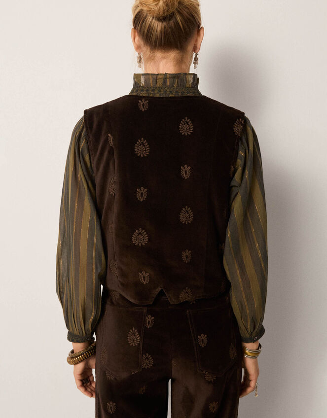 Maison Hotel Kafka Velvet Embroidered Waistcoat, Brown (BROWN), large