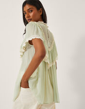 Maria Sheer Lace Ruffle Top, Green (PALE GREEN), large