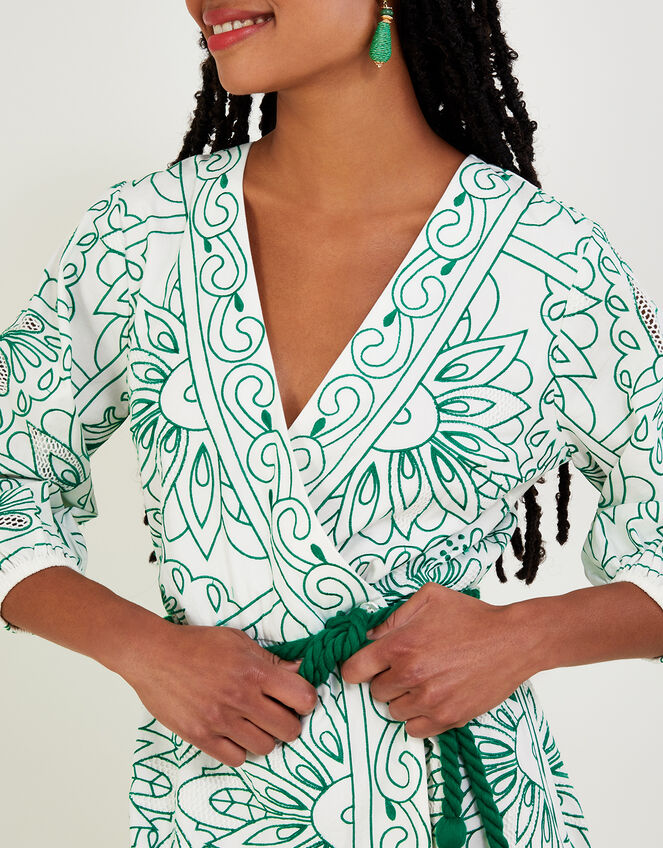 Cut Work and Embroidered Dress in Sustainable Cotton, White (WHITE), large