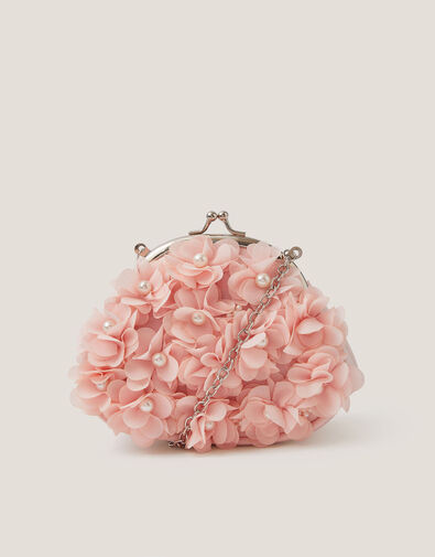 Appliqu&eacute; Floral Cluster Clip Frame Bag, Pink (PALE PINK), large