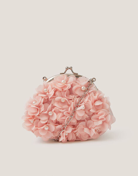 Appliqu&eacute; Floral Cluster Clip Frame Bag, Pink (PALE PINK), large
