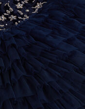 Shikha Bead Embellished Ruffle Party Dress, Blue (NAVY), large