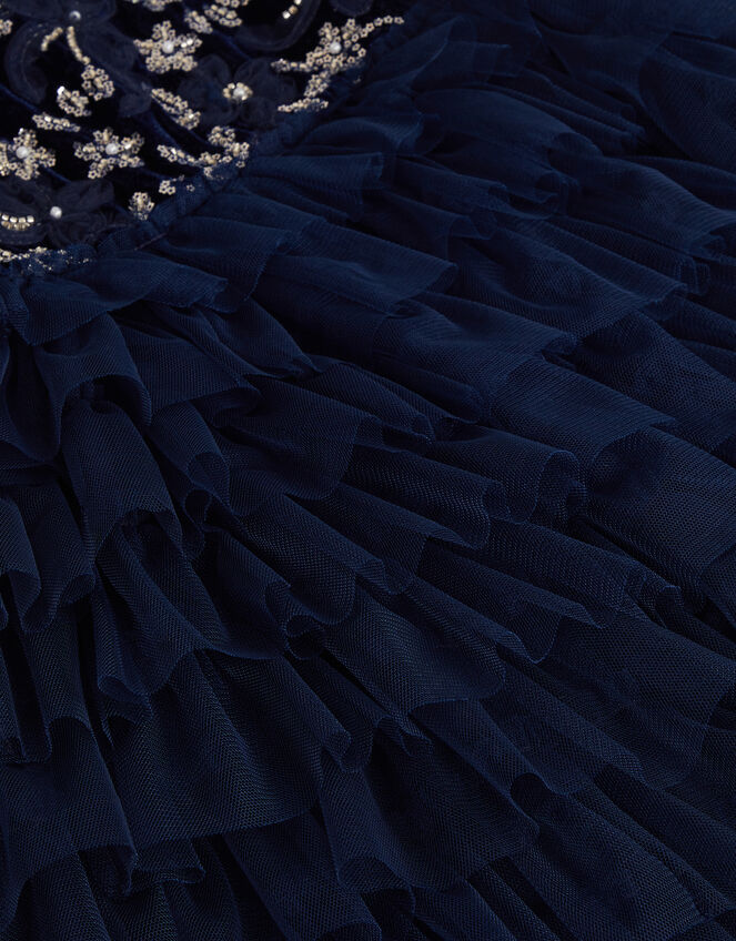 Shikha Bead Embellished Ruffle Party Dress, Blue (NAVY), large