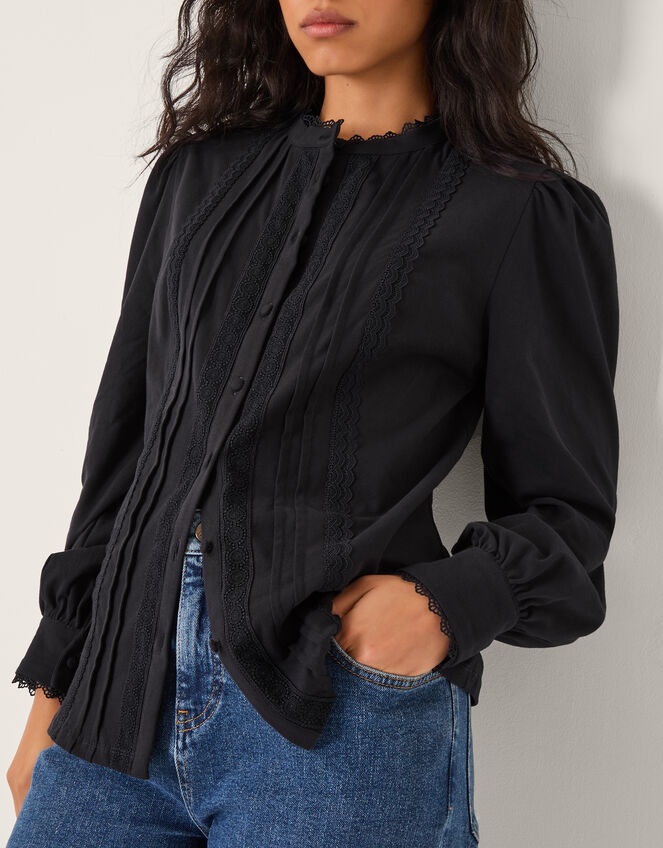 Layla Lace Trim Shirt, Blue (NAVY), large