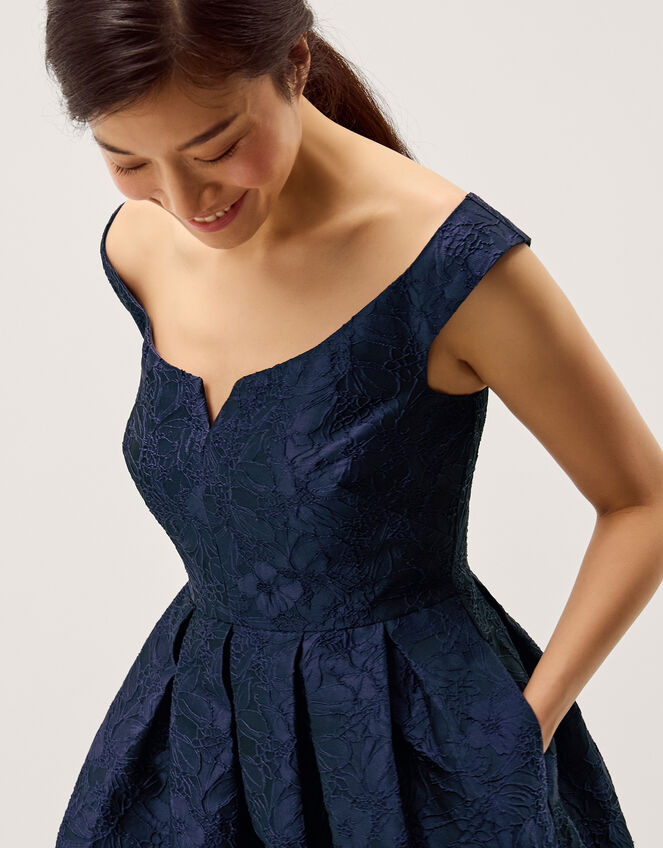 Juliana Floral Jacquard Midi Dress, Blue (NAVY), large