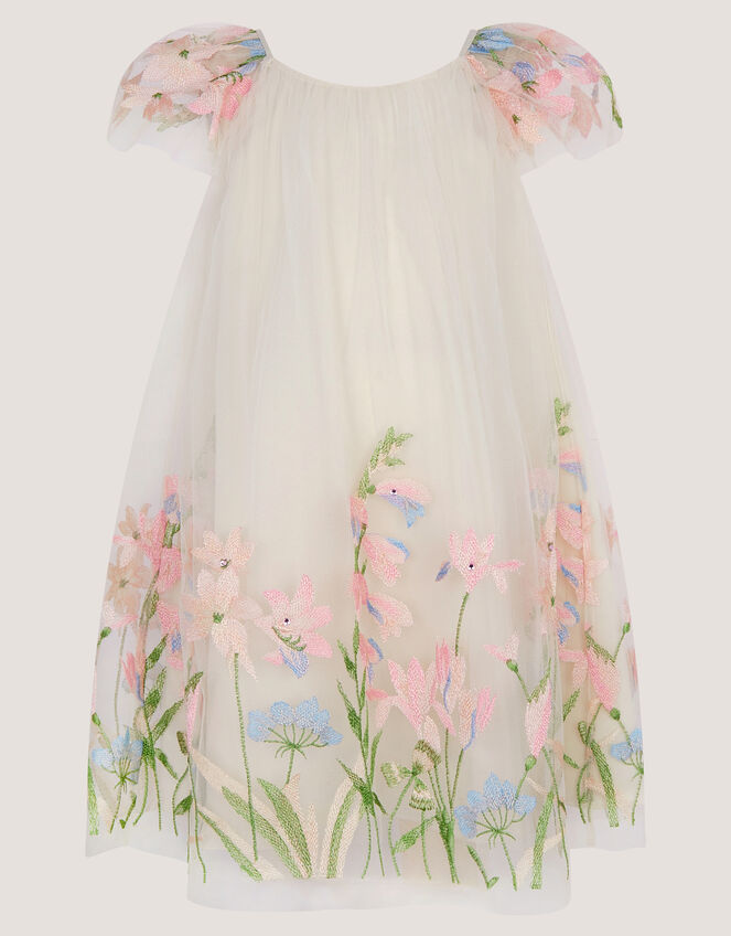 Bryony Floral Embroidered Party Dress, White (WARM IVORY), large