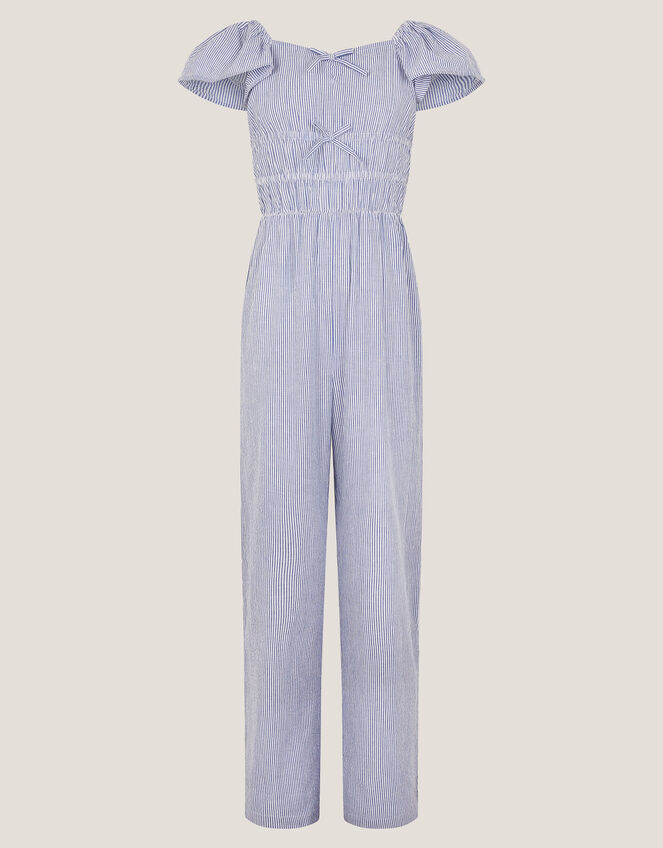Stripe Short Sleeve Jumpsuit, Blue (BLUE), large