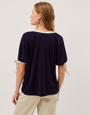 Taylor Contrast Bow Jersey T-Shirt, Blue (NAVY), large