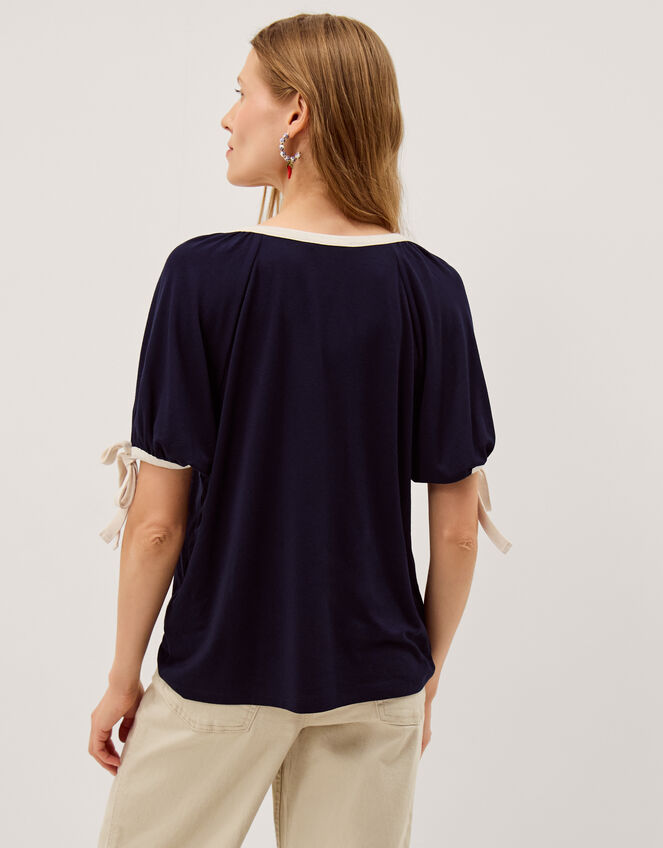 Taylor Contrast Bow Jersey T-Shirt, Blue (NAVY), large