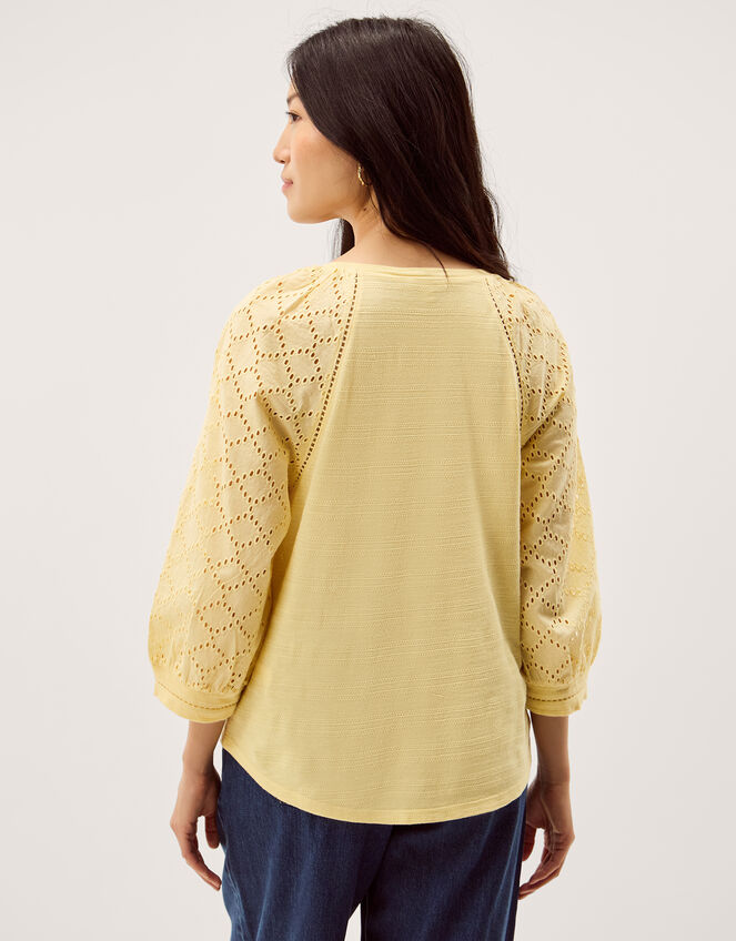Fifi Broderie Sleeve Top, Yellow (YELLOW), large