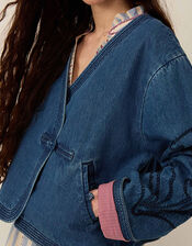 East Juna Denim Botanical Embroidered Jacket, Blue (BLUE), large