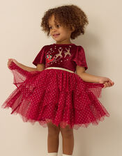 Baby Christmas Reindeer Mesh Dress & Headband Set, Red (BURGUNDY), large