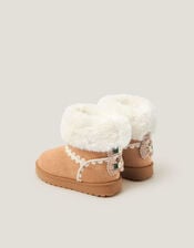 Crochet Bow Fluffy Ankle Boots, Natural (NATURAL), large