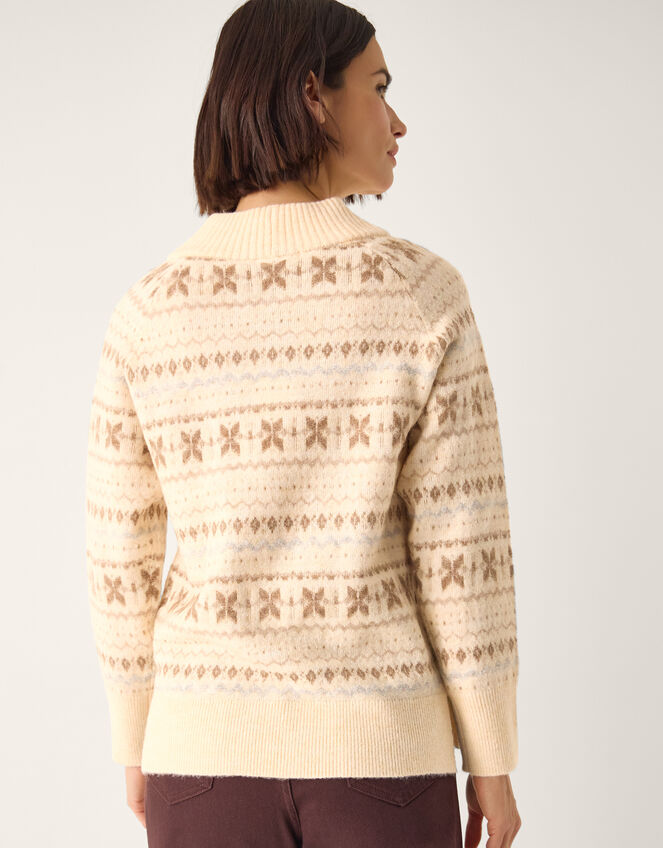 Febe V-Neck Fair Isle Sweater, Ivory (IVORY), large