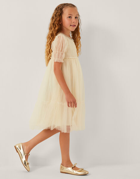 Natalie Puff Sleeve Shimmer Tulle Dress, Gold (GOLD), large