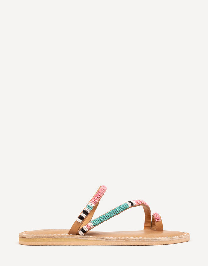 Laidback London Diani Beaded Leather Sandals, Pink (PINK), large