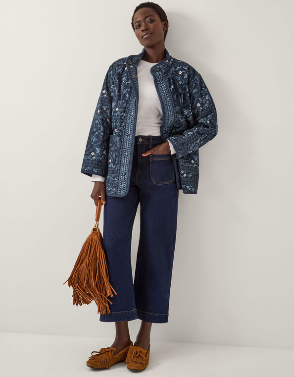 Mandy Paisley Print Quilted Corduroy Jacket, Blue (NAVY), large