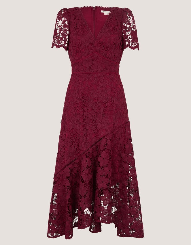 Gia Cutwork Lace Midi Dress, Red (BURGUNDY), large